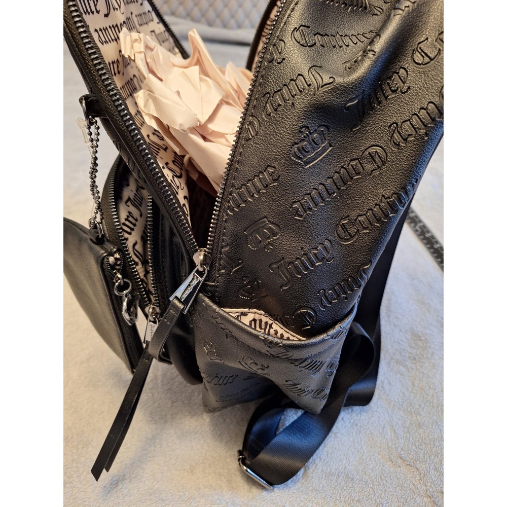 Juicy Couture Black Embossed Gothic Logo Backpack with Coin Purse Accessory - Picture 6 of 8